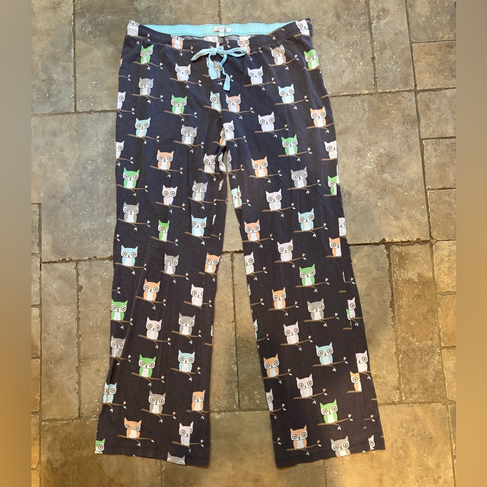 PJ Salvage Charcoal and Light Blue Owl Large Pajama Pants